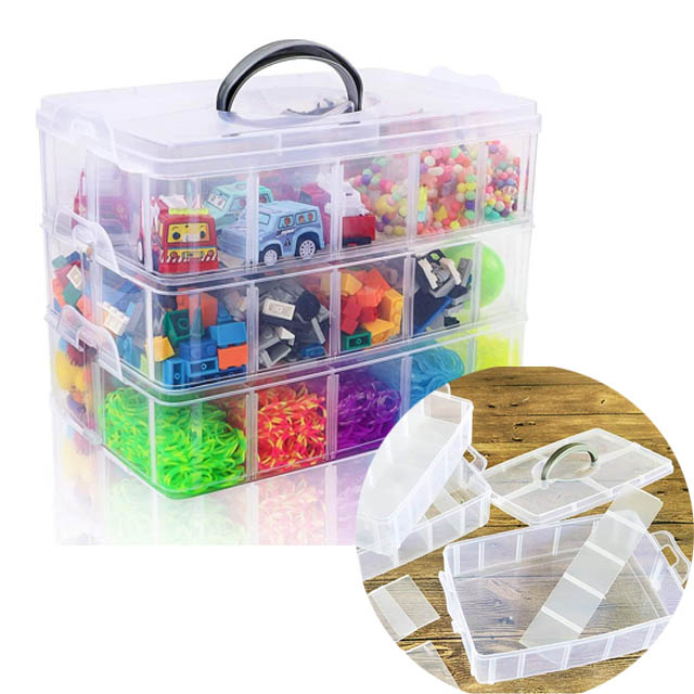 21876 3-Tier Stackable Storage Box Organizer with 30 Adjustable Compartments
